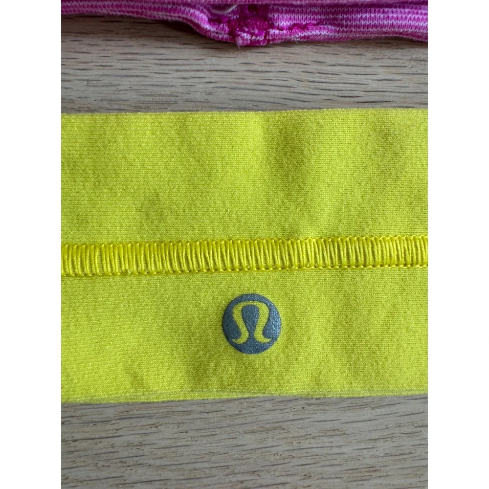 Bundle: 2 Lululemon Fly Away Tamer Headband Set Yellow Pink Yoga Running